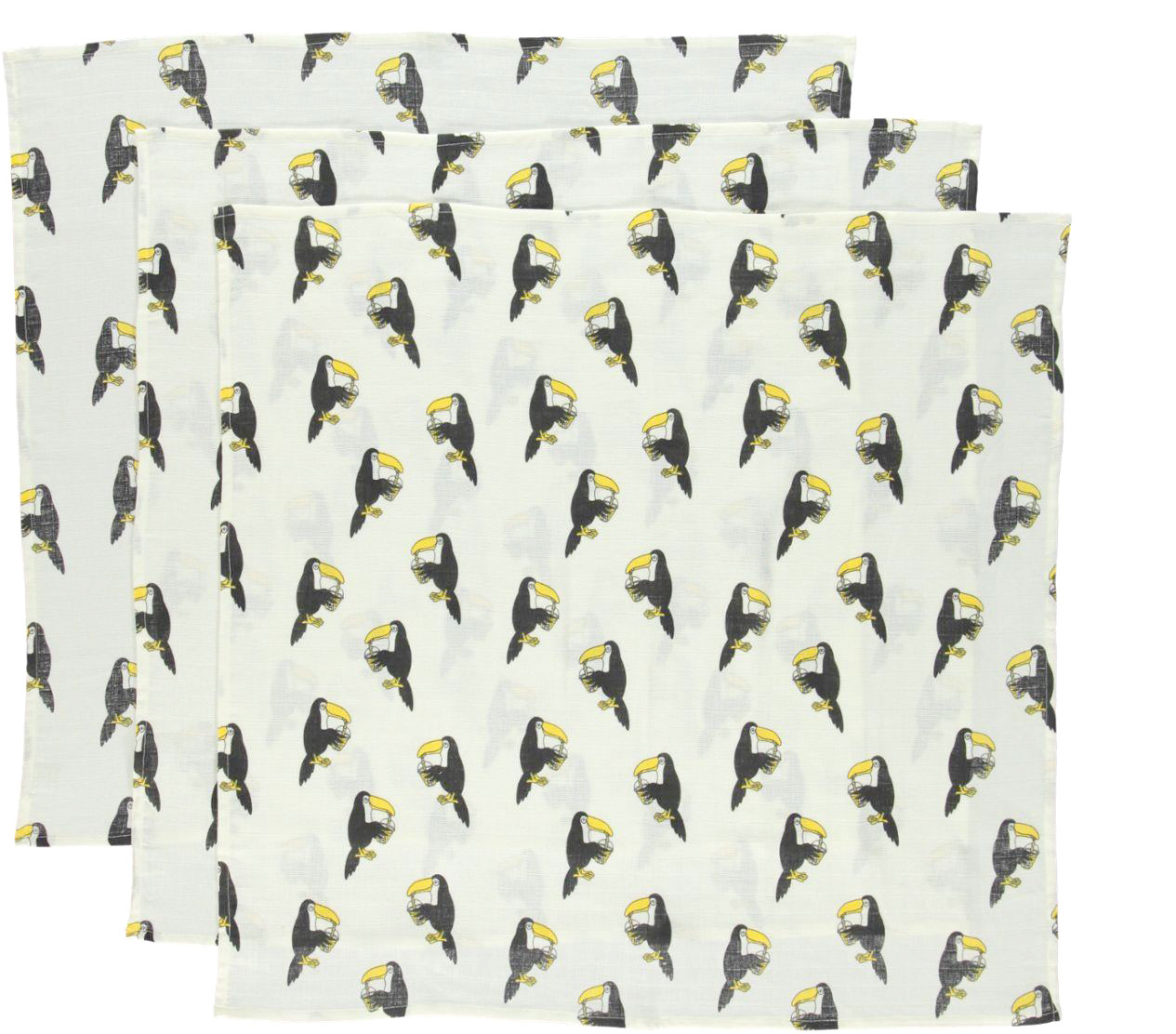 From Denmark Smafolk  大判Muslinfiltクロス 3枚セット　【クリックポスト可】 Oeco-tex Burpcloth with toucan 75×75cm お風呂上りやプールにも