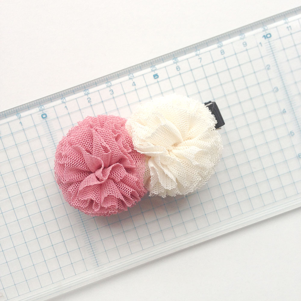 CHATOY チュールポンポンヘアピン ピンク× ライトイエロー