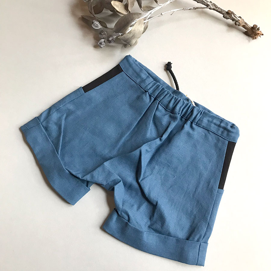 [70%off] From Spain popelin Blue shorts with turn-up　-/-/110/-/-/140-150  [※1 クリックポスト可]　