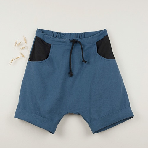 [70%off] From Spain popelin Blue shorts with turn-up　-/-/110/-/-/140-150  [※1 クリックポスト可]　