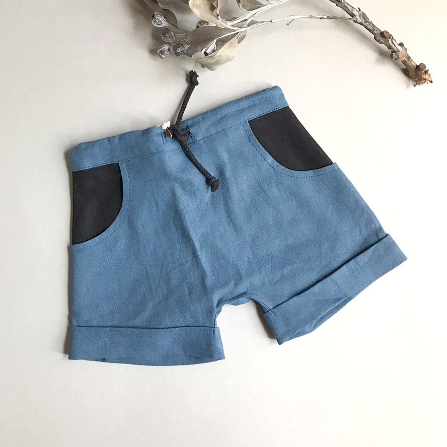 [70%off] From Spain popelin Blue shorts with turn-up　-/-/110/-/-/140-150  [※1 クリックポスト可]　
