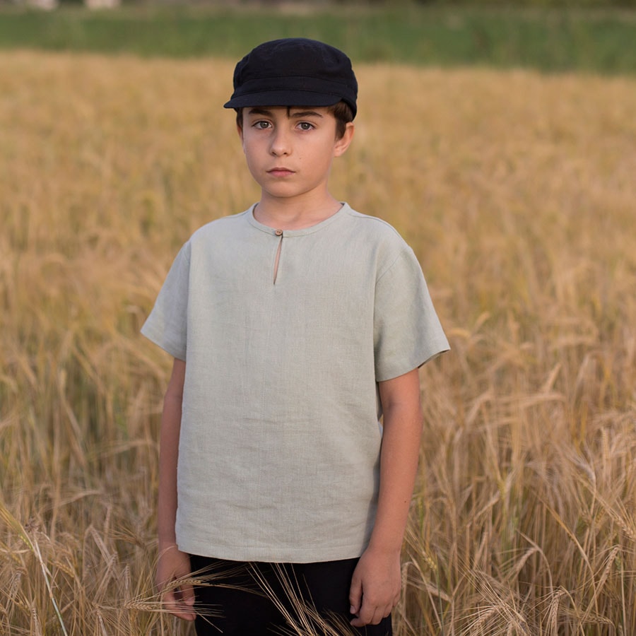 ［50%OFF］ From Spain Popelin  Green short sleeved shirt 80-90/-/100-110/110-120/120-130/130-140/150-160