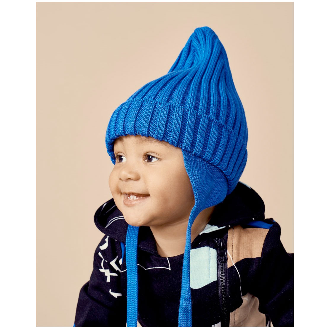 【70%OFF】 フィンランドから mainio マイニオ  MAGDA EAR FLAP BEANIE, BLUE オーガニックコットン ニットキャップ 1-2Y歳