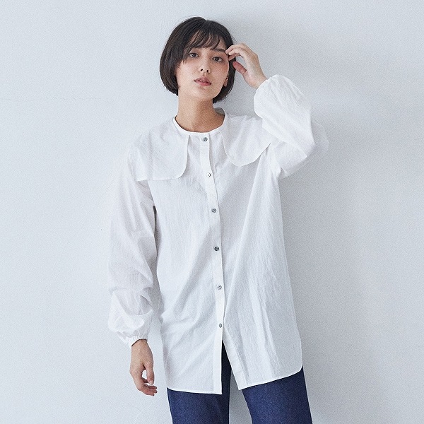 [30%OFF] undeny. スクエアカラーブラウス  1(140-150)/-/-WH/BK