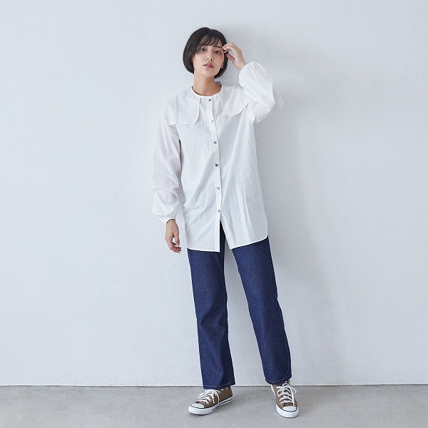 [30%OFF] undeny. スクエアカラーブラウス  1(140-150)/-/-WH/BK