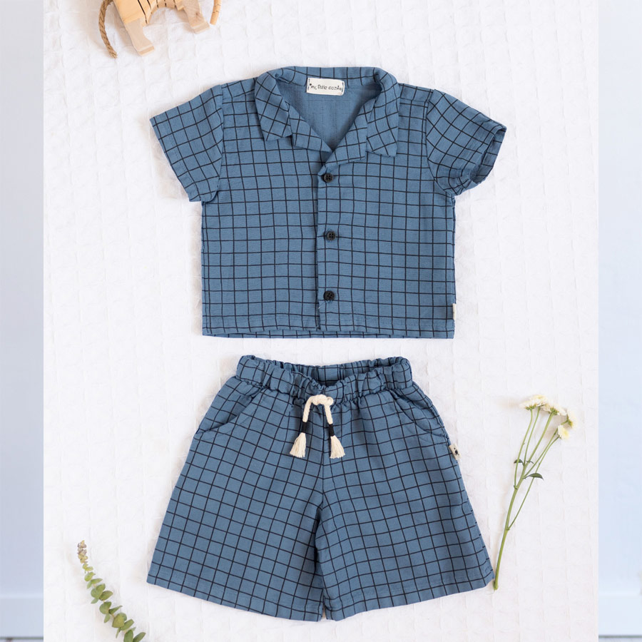 [50%OFF] From spain MY LITTLE COZMO SHIRT BABY ORIOL85 /カラーPEACH GRID /50-60/70-80/80-90 My Little Cozmo\トップス