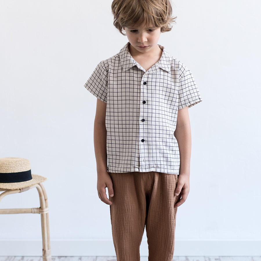 [50%OFF] From spain MY LITTLE COZMO SHIRT BABY ORIOL85 /カラーPEACH GRID /50-60/70-80/80-90 My Little Cozmo\トップス