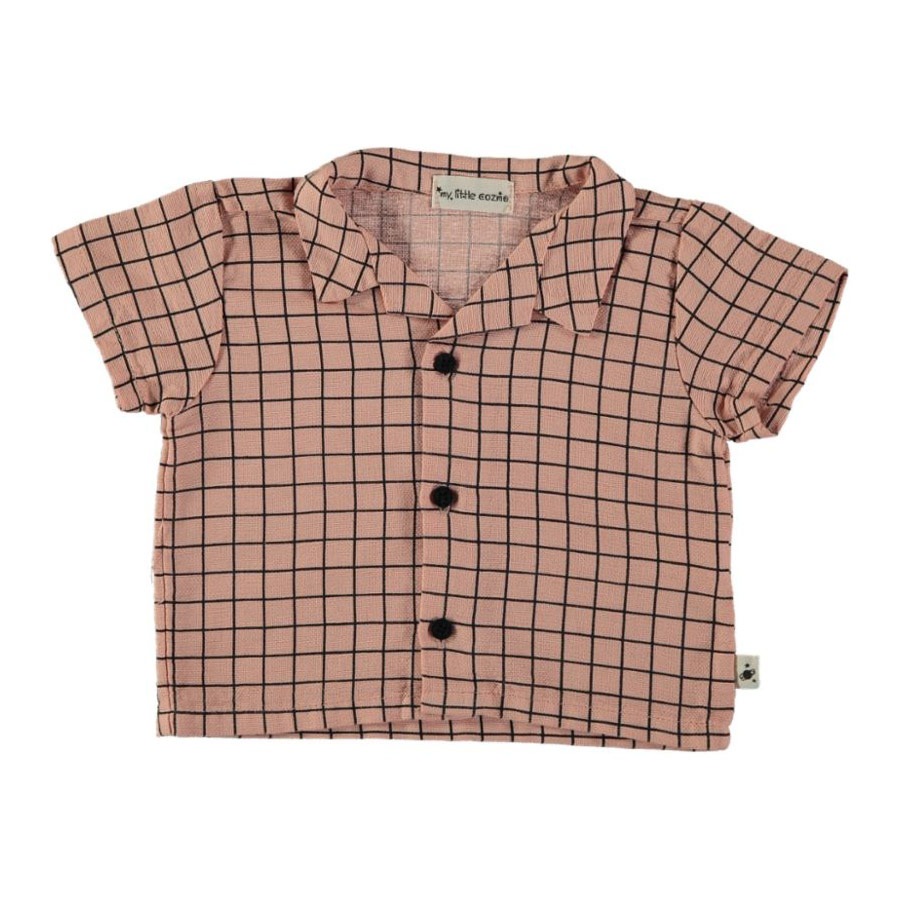[50%OFF] From spain MY LITTLE COZMO SHIRT BABY ORIOL85 /カラーPEACH GRID /50-60/70-80/80-90 My Little Cozmo\トップス