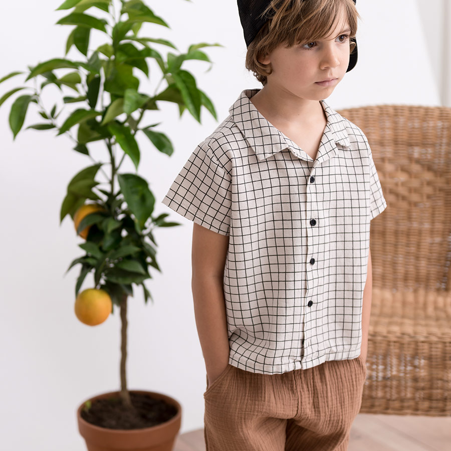 [50%OFF] From spain MY LITTLE COZMO SHIRT BABY ORIOL85 /カラーPEACH GRID /50-60/70-80/80-90 My Little Cozmo\トップス