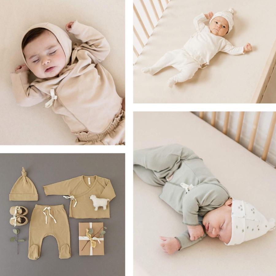 Quincy Mae オーガニックコットン  Kimono Top + Footed Pant SET 6-12M [ネコポス対応可] OCEAN 60 出産祝