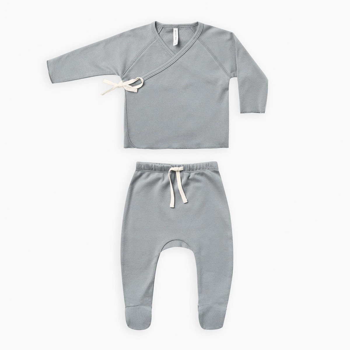 Quincy Mae オーガニックコットン  Kimono Top + Footed Pant SET 6-12M [ネコポス対応可] OCEAN 60 出産祝