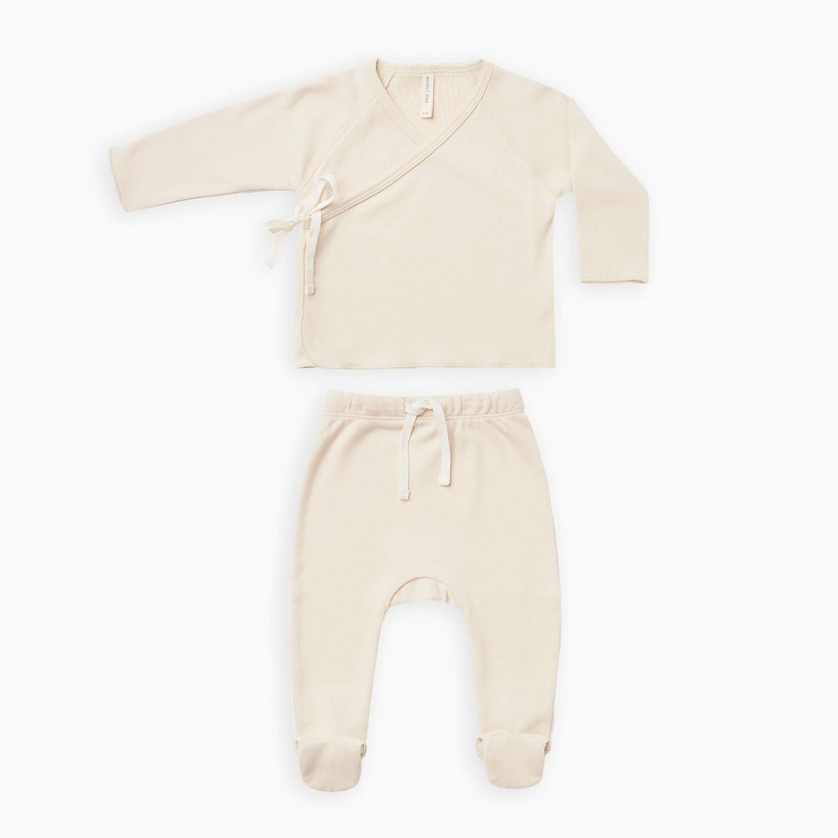 Quincy Mae オーガニックコットン  Kimono Top + Footed Pant SET 6-12M [ネコポス対応可] NATURAL 60 出産祝