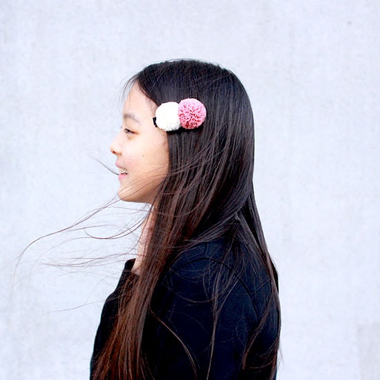 CHATOY チュールポンポンヘアピン ピンク× ライトイエロー