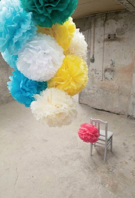 ENGEL Pom Pom 大きなビッグペーパーフラワー　パーティーの飾り付けにも　orange, yellow, pink (3点set)