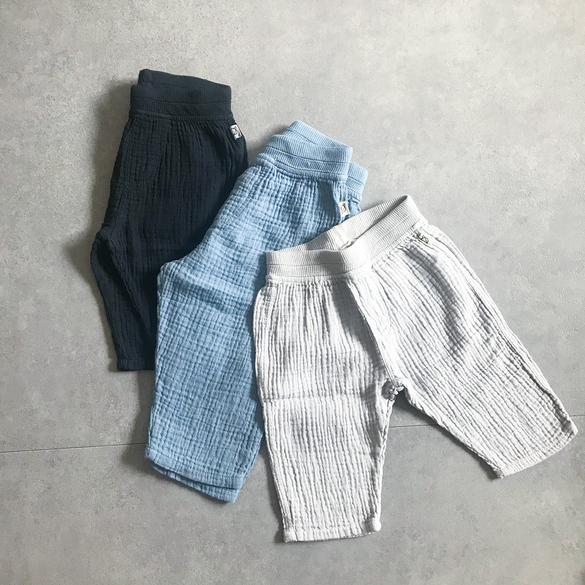 [40%OFF] From spain MY LITTLE COZMO オーガニックコットン  gauze baby pants 50-60/70-80/80-90 水色/グレー/ダークネイビー