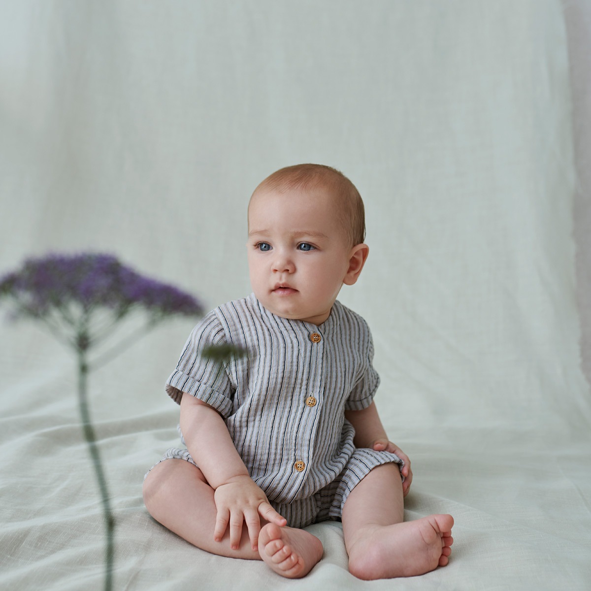 [40%OFF] From spain MY LITTLE COZMO オーガニックコットン  gauze stripe baby jumpsuit 70-80/80-90