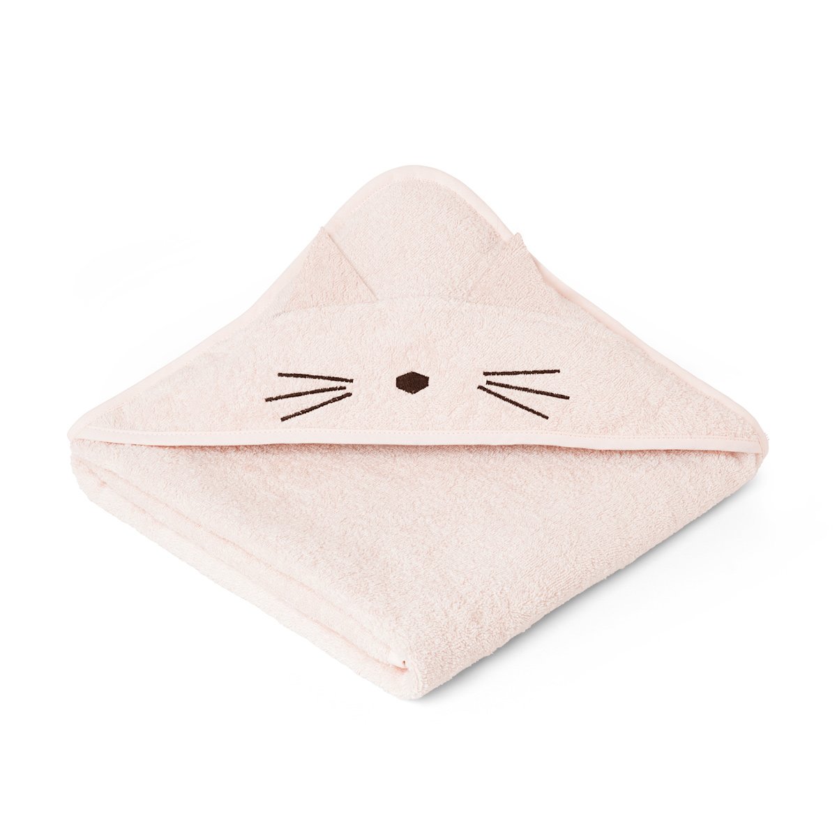デンマークから オーガニックコットン Augusta / Hodded Towel - Cat sweet rose おくるみとしても 100 X 100 cm