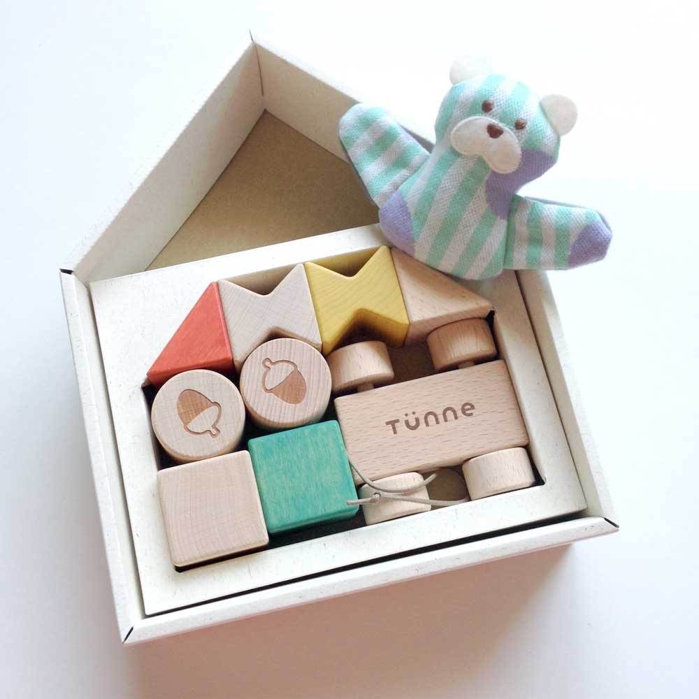 tunne トンネ　PLAY WITH BEAR クマの指人形つき つみきセット カラー3色