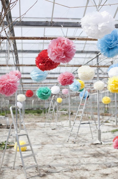 ENGEL Pom Pom 大きなビッグペーパーフラワー　パーティーの飾り付けにも　Rouge (赤系3点セット)