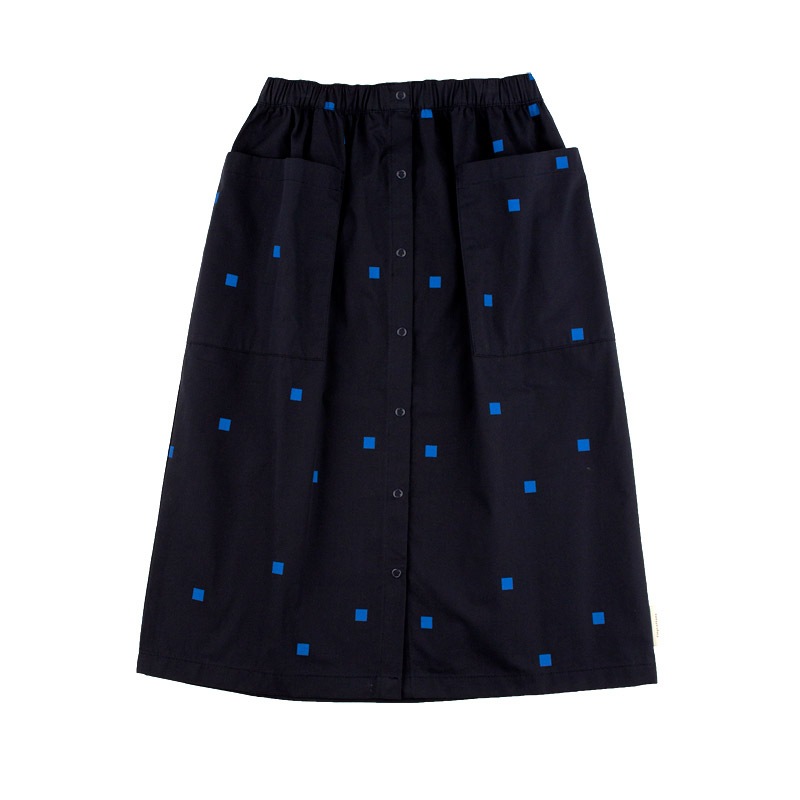 [再-60%] tinycottons スペインから  ‘squares dots button down wv skirt / navy/cerulean blue 2Y/-/6Y/-