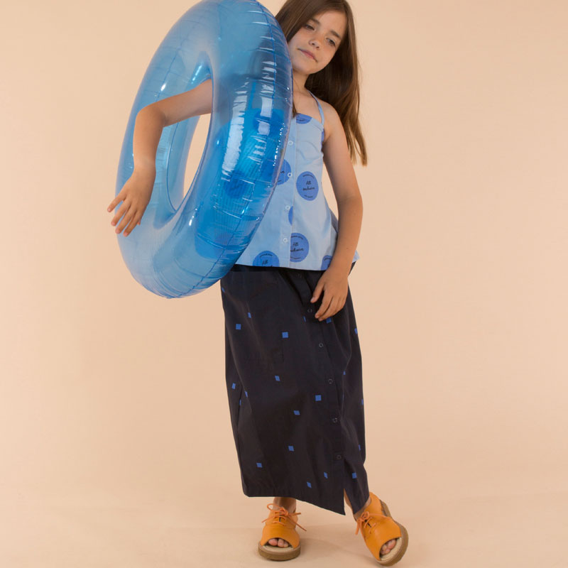 [再-60%] tinycottons スペインから  ‘squares dots button down wv skirt / navy/cerulean blue 2Y/-/6Y/-