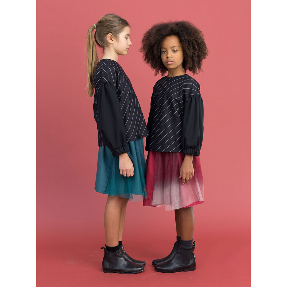 ●スペインから Motoreta モトレタ 17AW KARA BLOUSE Black with grey lines 80-90/-/-/-/-/-