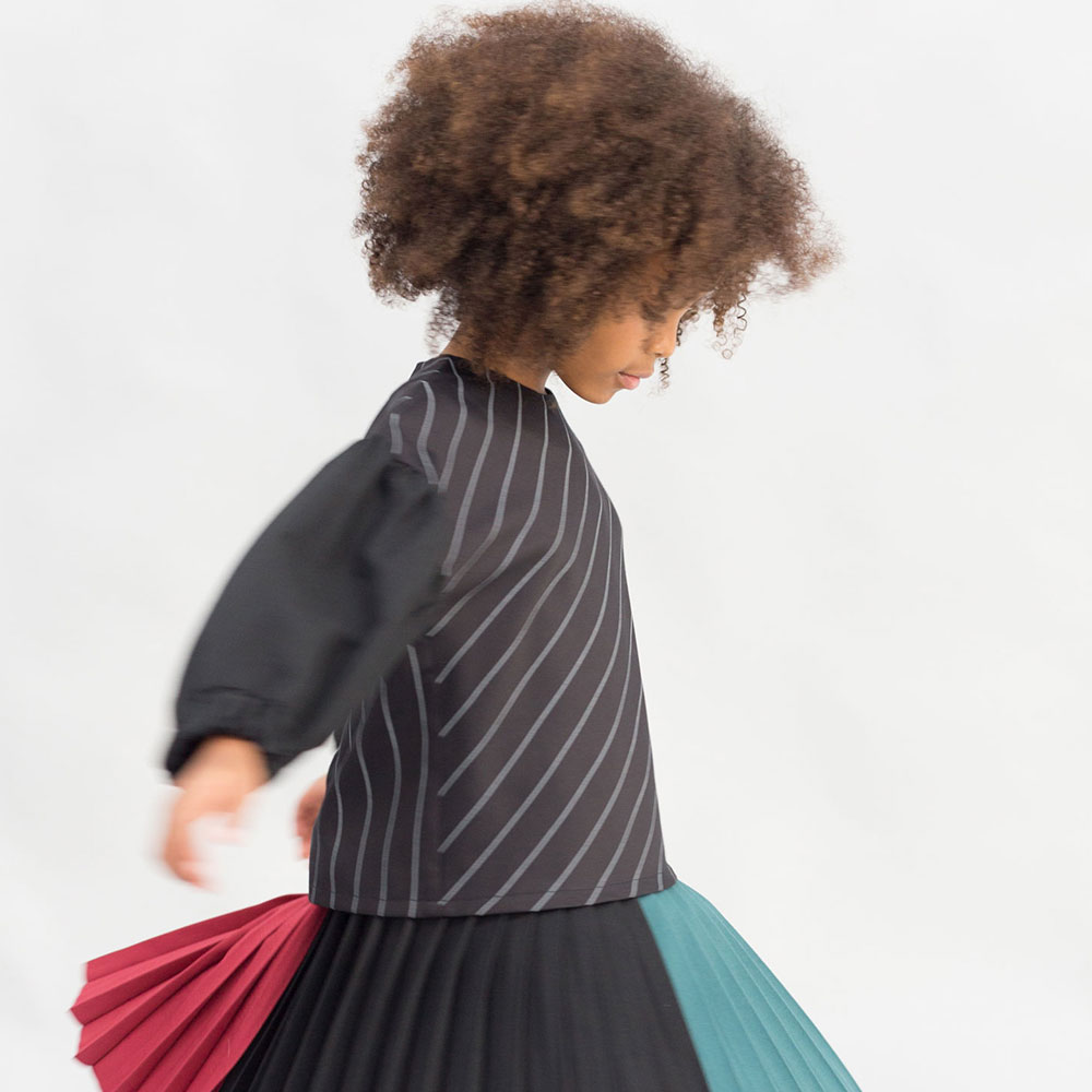 ●スペインから Motoreta モトレタ 17AW KARA BLOUSE Black with grey lines 80-90/-/-/-/-/-