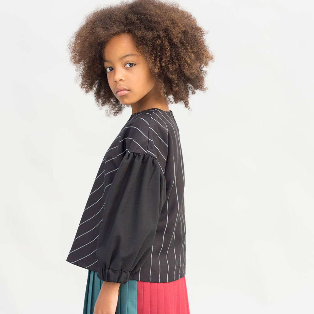 ●スペインから Motoreta モトレタ 17AW KARA BLOUSE Black with grey lines 80-90/-/-/-/-/-