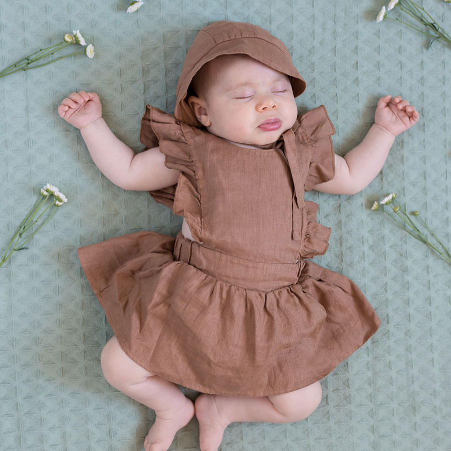 [50%OFF]From spain MY LITTLE COZMO リネン ROMPER  DRESS  ANAI82 /カラー BLUE 60/80/90 My Little Cozmo\肌着・ロンパース・ボディ