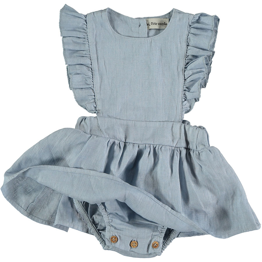 [50%OFF]From spain MY LITTLE COZMO リネン ROMPER  DRESS  ANAI82 /カラー BLUE 60/80/90 My Little Cozmo\肌着・ロンパース・ボディ