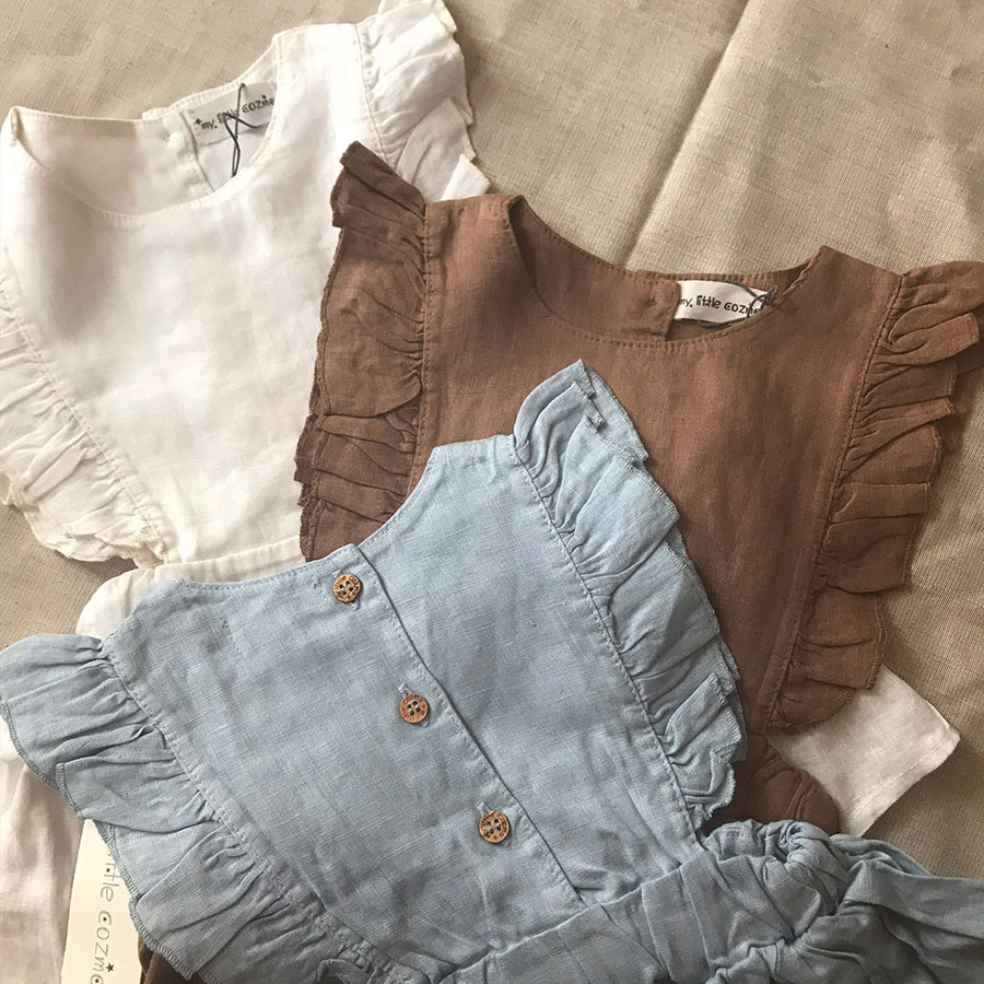 [50%OFF]From spain MY LITTLE COZMO リネン ROMPER  DRESS  ANAI82 /カラー BLUE 60/80/90 My Little Cozmo\肌着・ロンパース・ボディ