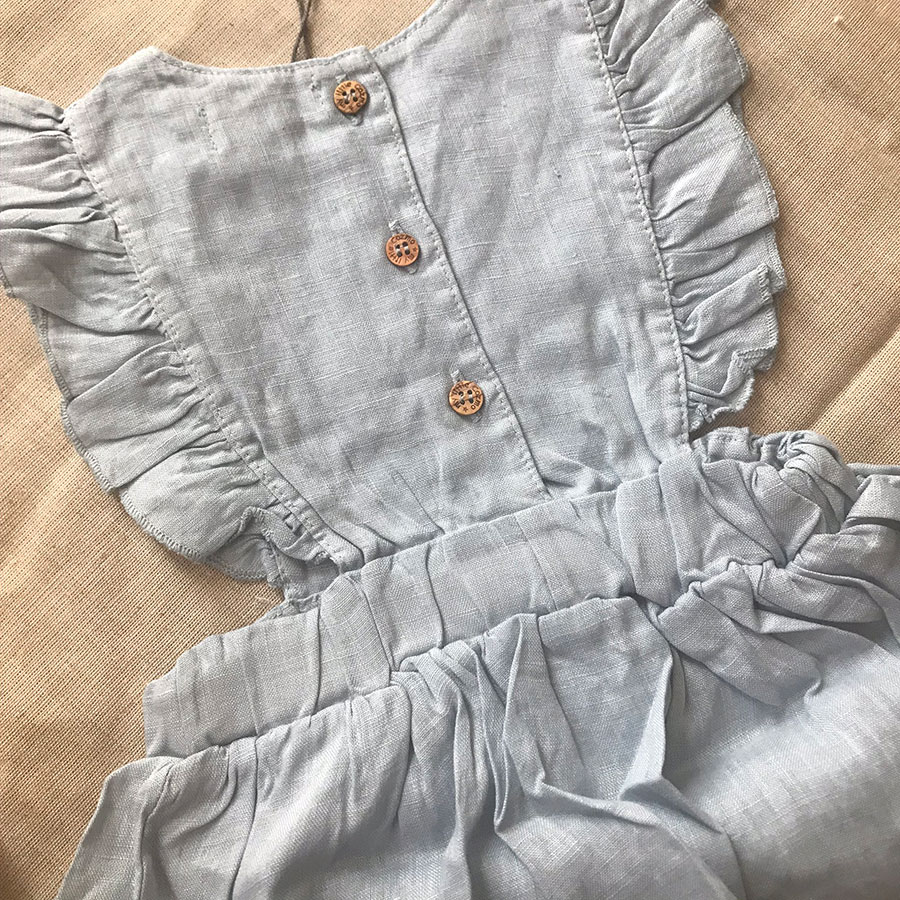 [50%OFF]From spain MY LITTLE COZMO リネン ROMPER  DRESS  ANAI82 /カラー BLUE 60/80/90 My Little Cozmo\肌着・ロンパース・ボディ