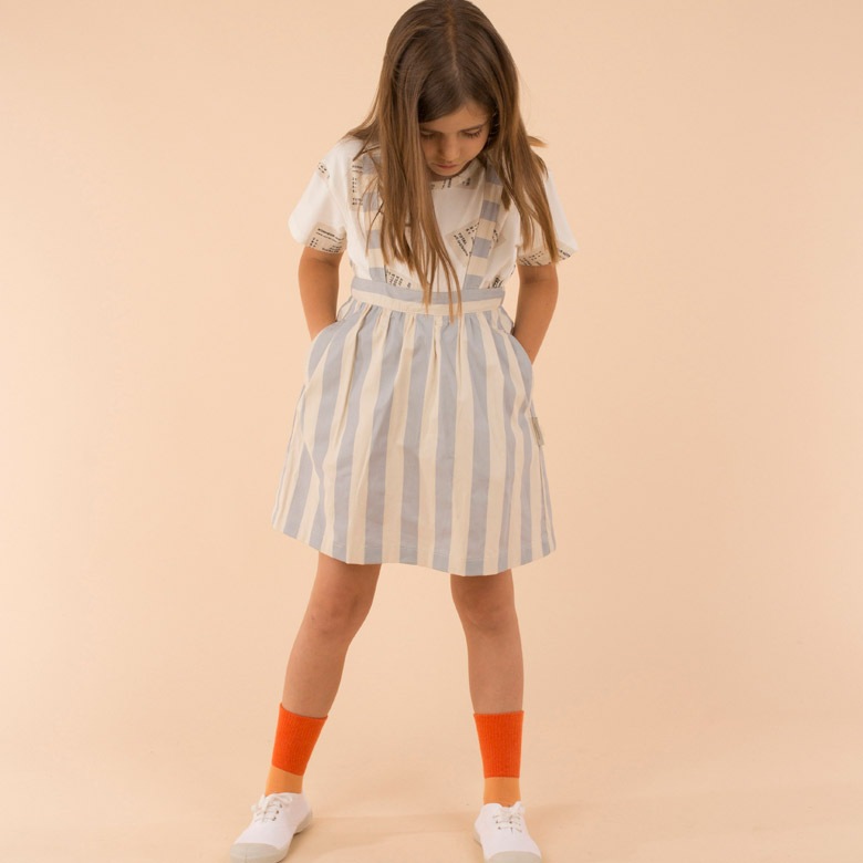 [再-60%] tinycottons スペインから  stripes wv brace skirt stone/light cerulean blue 2Y-/-/-