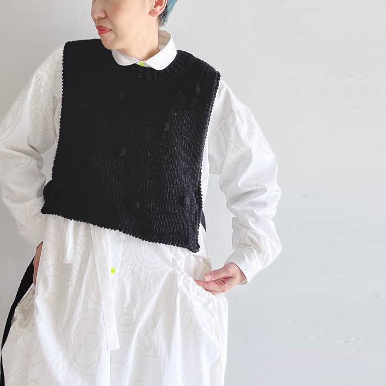 再値下げ [60%off] frankygrow HAND-KNITTED DOTS VEST / ADULT  F フリーサイズ IVORY/BLACK