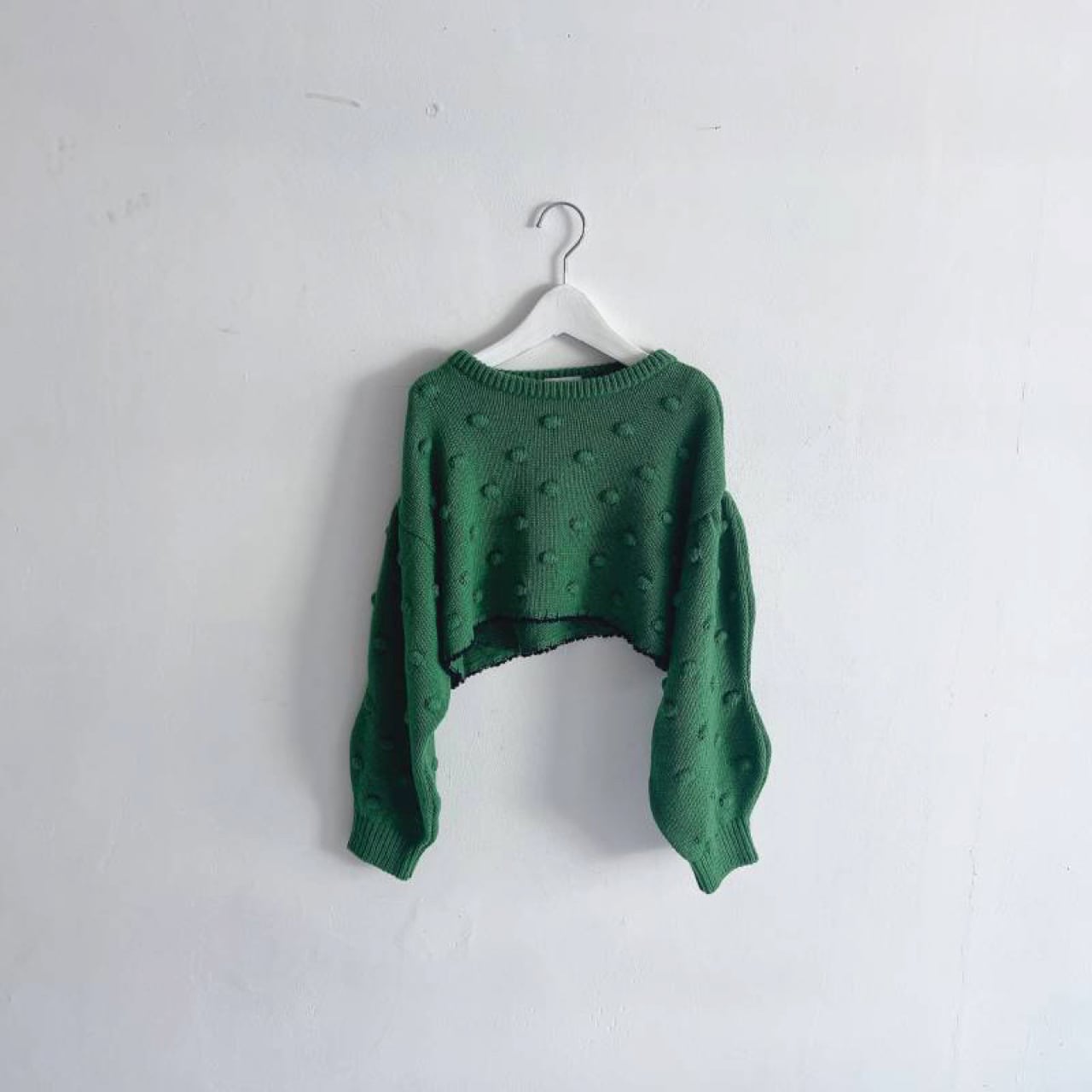 [60%OFF] frankygrow CROPPED POPCORN KNIT PULLOVER / WOMEN フリーサイズ GREEN/IVORY