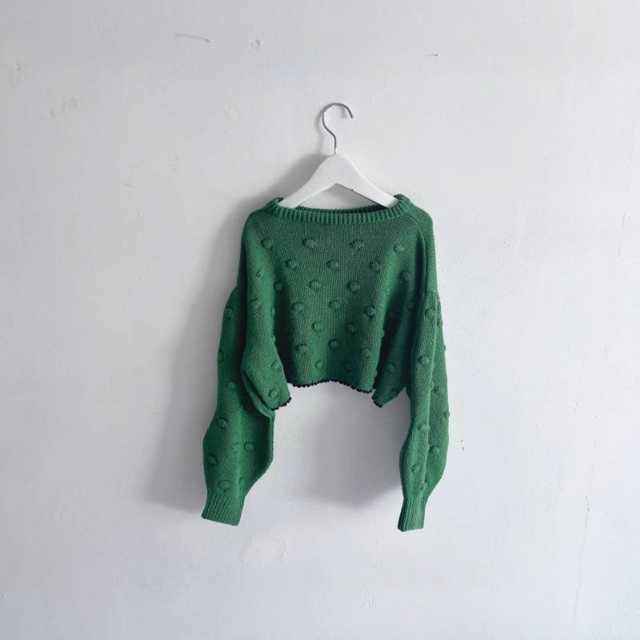 [60%OFF] frankygrow CROPPED POPCORN KNIT PULLOVER / WOMEN フリーサイズ GREEN/IVORY