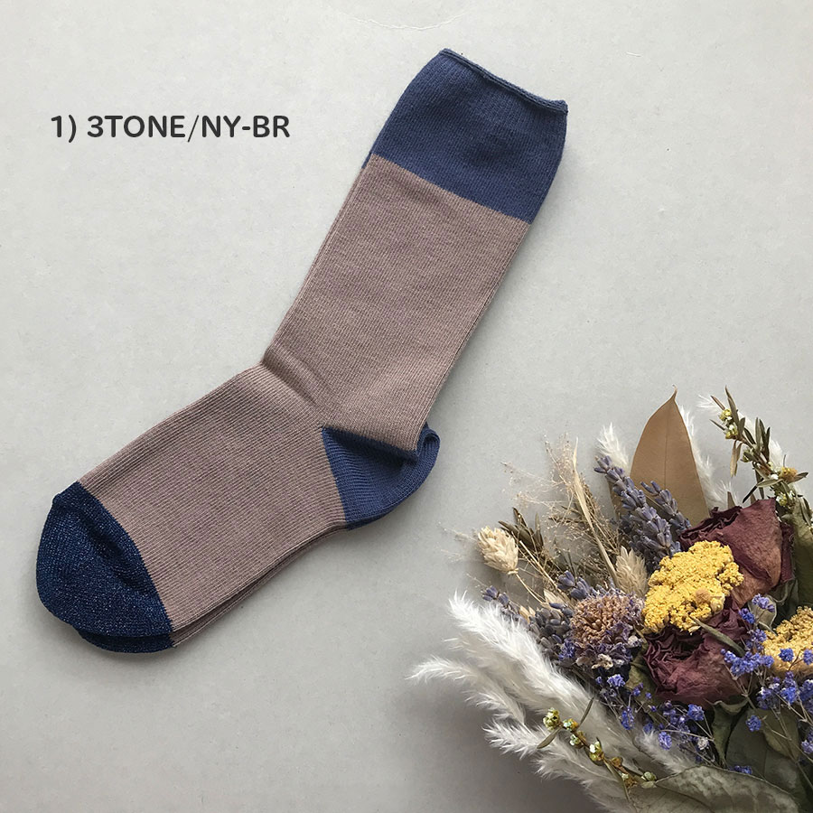 【30% OFF】From フランス suis moi 　[※1 クリックポスト可] Stripe Socks / 3 TONE SOCKS