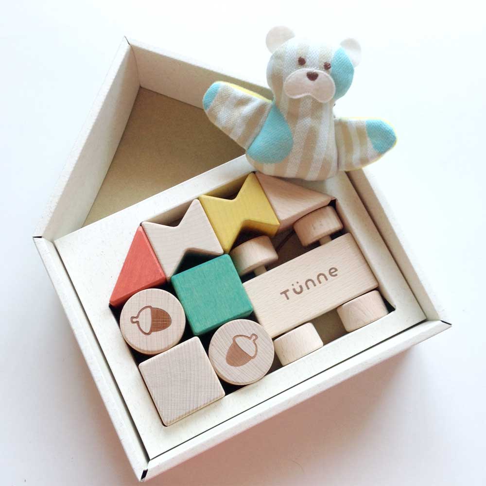 tunne トンネ　PLAY WITH BEAR クマの指人形つき つみきセット カラー3色