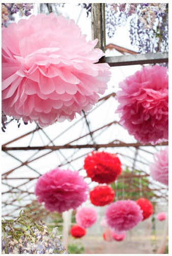 ENGEL Pom Pom 大きなビッグペーパーフラワー　パーティーの飾り付けにも　orange, yellow, pink (3点set)