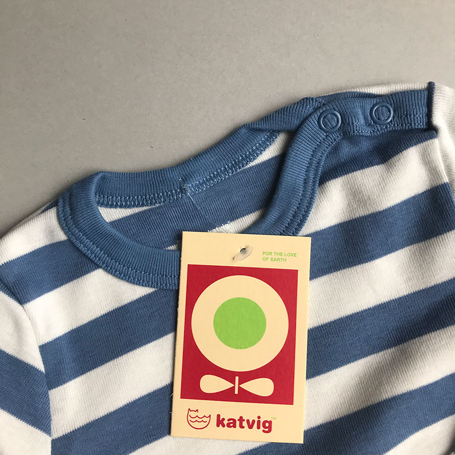 [30%OFF]Katvig キャトヴィ オーガニックコットン ストライプ 長袖ボディ 68/70  Kat.Stripe White/blue