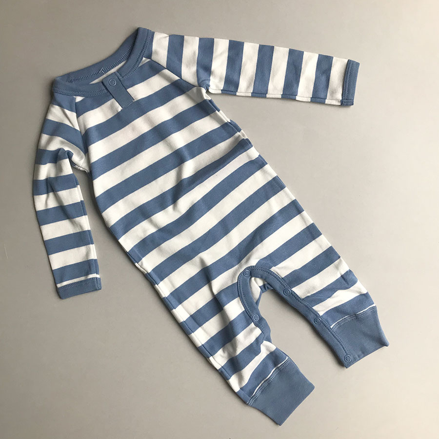 [30%OFF]Katvig キャトヴィ オーガニックコットン ストライプ 長袖ロンパース 68/70  Kat.Stripe White/blue