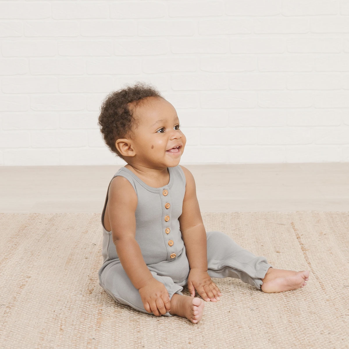 ●Quincy Mae オーガニックコットン WOVEN BUTTON JUMPSUIT STRIPE 60-70/70-80/90-100