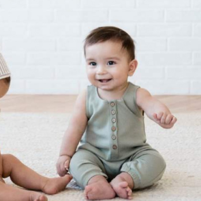 ●Quincy Mae オーガニックコットン WOVEN BUTTON JUMPSUIT STRIPE 60-70/70-80/90-100