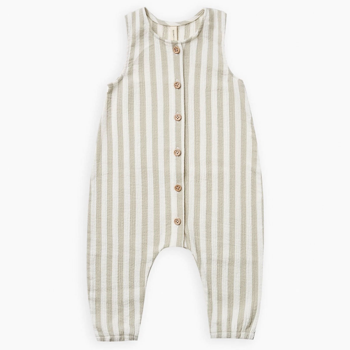 ●Quincy Mae オーガニックコットン WOVEN BUTTON JUMPSUIT STRIPE 60-70/70-80/90-100