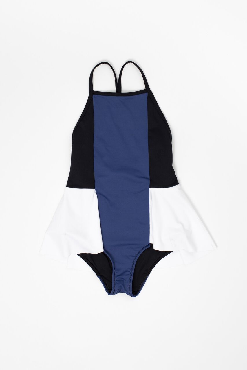 [再-60%] スペインから Motoreta モトレタ 18ss SWIMSUIT RUFFLED Blue / Black / White 24M/3Y/6-7Y