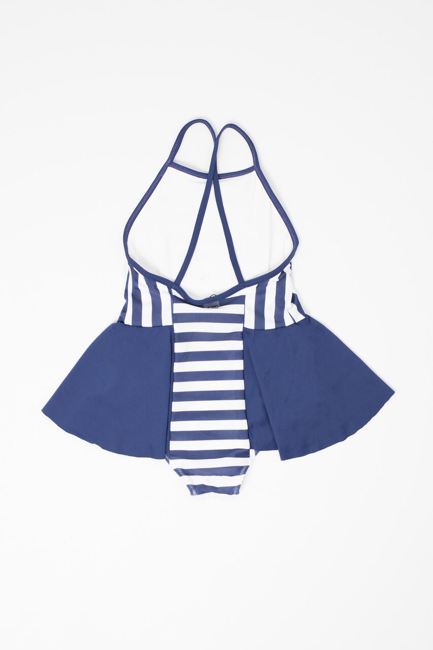 [再-60%] スペインから Motoreta モトレタ 18ss SWIMSUIT RUFFLED Blue & White stripes 24M/3Y/6-7Y