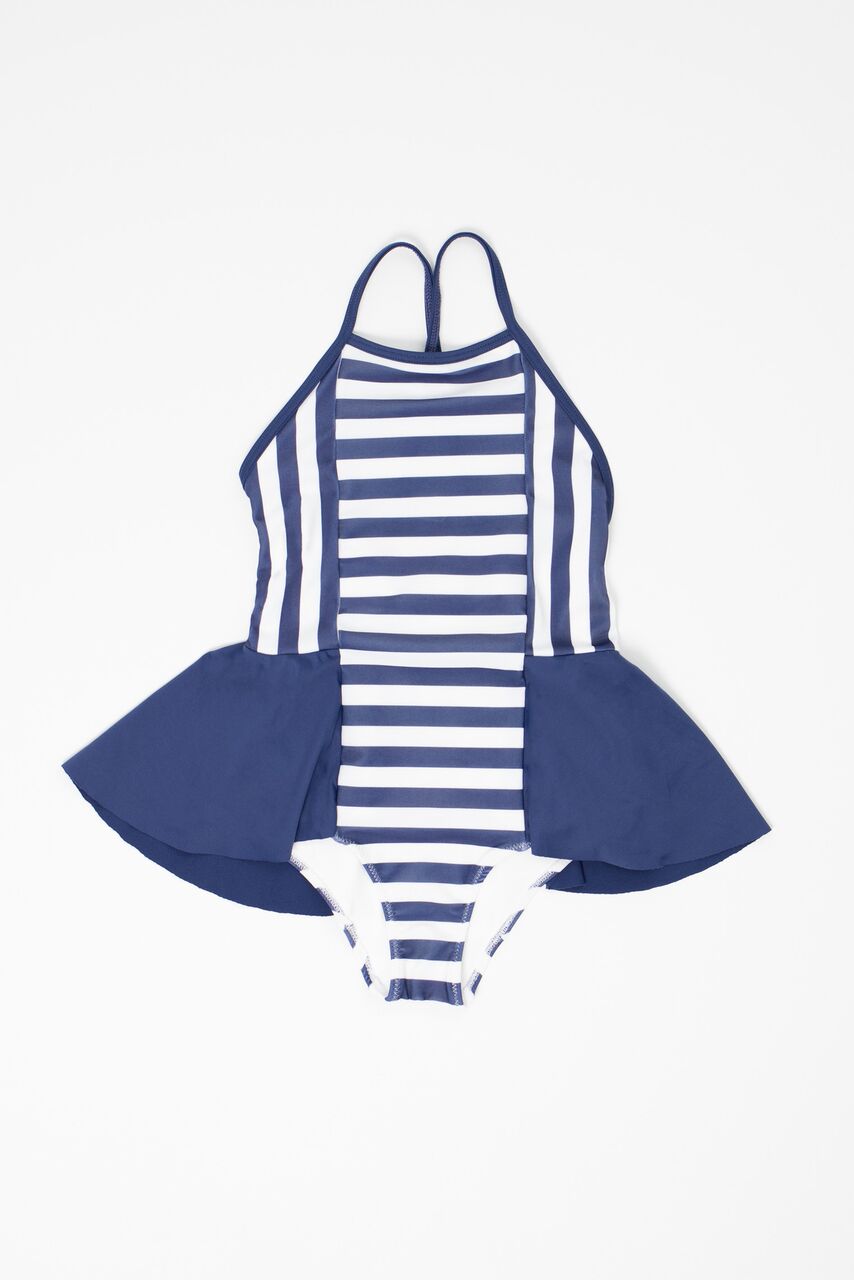 [再-60%] スペインから Motoreta モトレタ 18ss SWIMSUIT RUFFLED Blue & White stripes 24M/3Y/6-7Y
