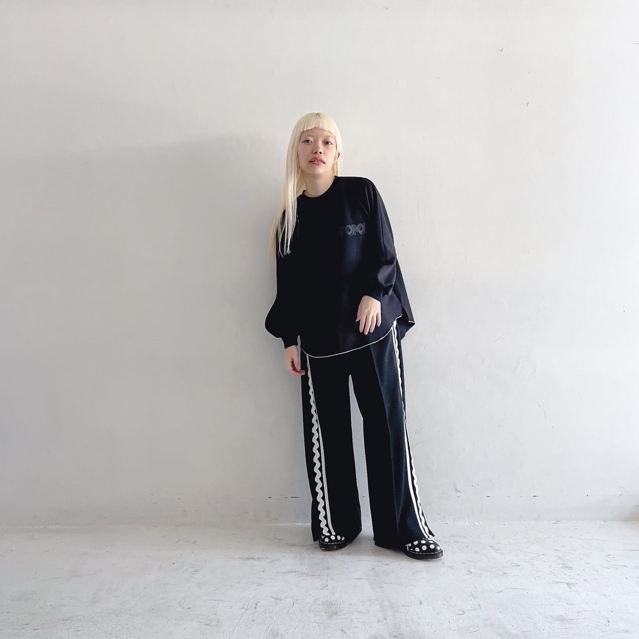 ●frankygrow  SIDE LINE JERSEY SLIT PANTS / F2 BLACK