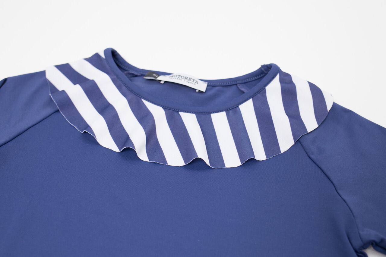 [再-60%] スペインから Motoreta モトレタ ラッシュガード 18ss SWIM SHIRT RUFFLED Navy Blu -/24M/3Y/5Y/6-7Y