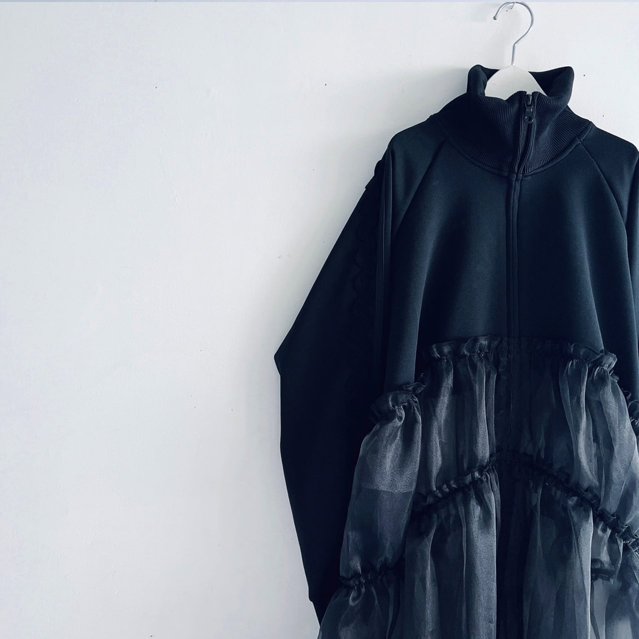 [30%OFF]frankygrow TULLE SWITCHING TRACK JERSEY DRESS BLACK